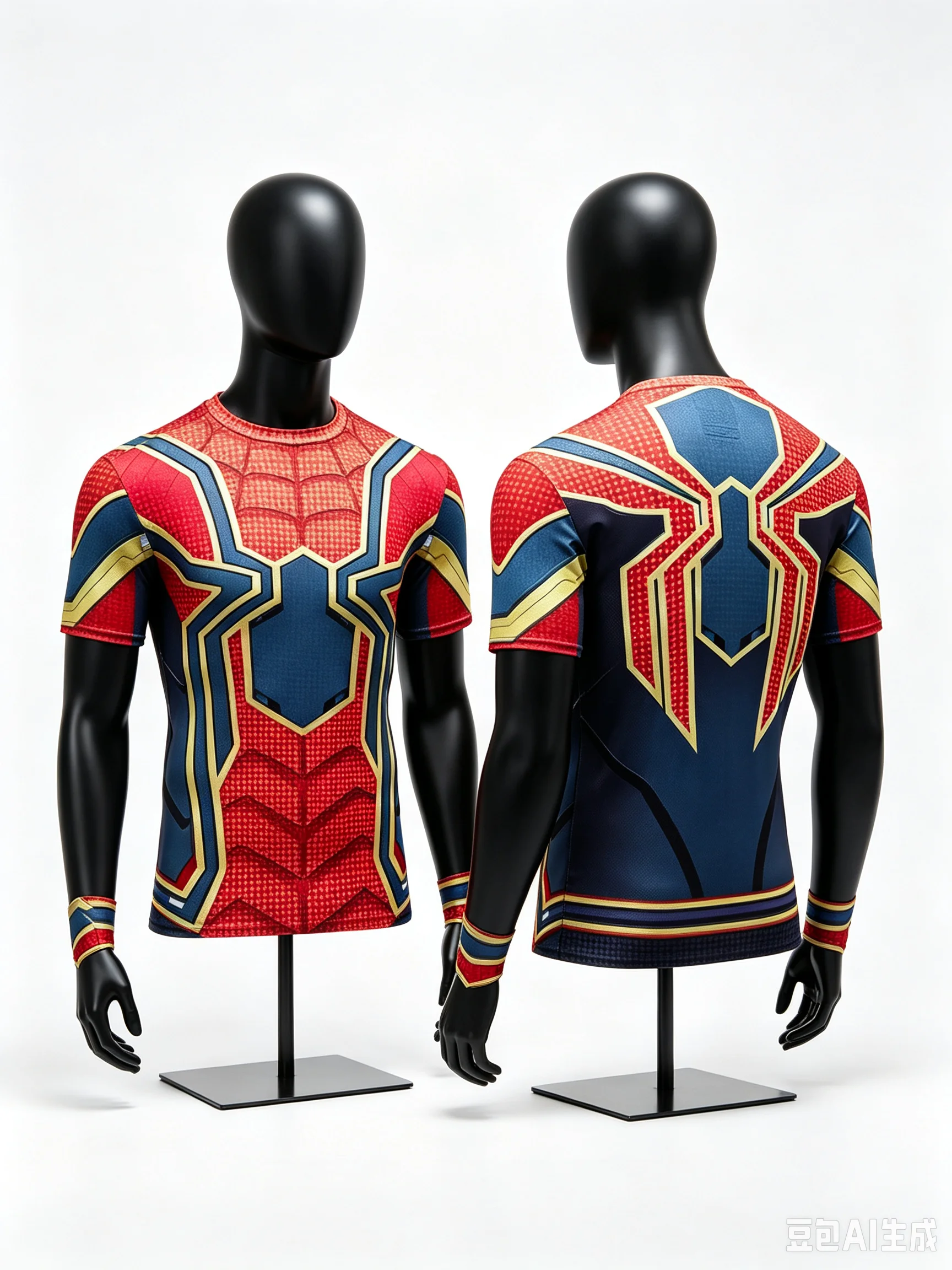 Eltern-Kind Spider Hero 3D-Druck Kurzarm-T-Shirt Rot Blau Gold Anzugmuster 100% Polyester Atmungsaktiv Familien-Set