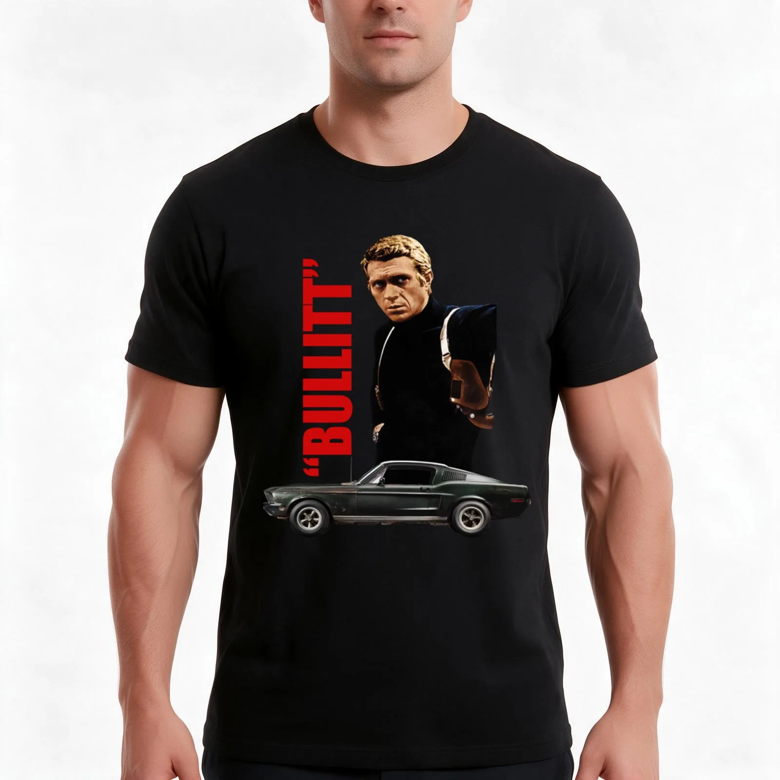 steve BULLITT T-Shirt, Summer Casual Cotton Tee, Oversized Streetwear Tops, Vintage Graphic Print, Loose Fit Short Sleeve