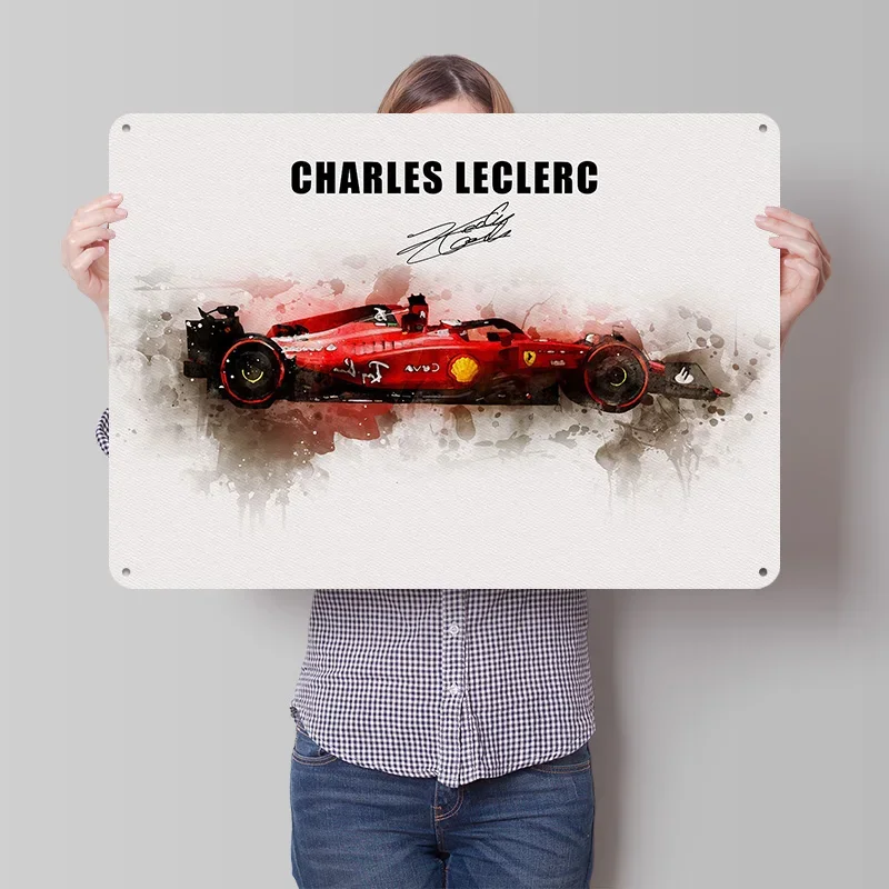 Charles Leclerc Car 3D Texture Printed Poster Custom Vintage Metal Tin Plate Sign for Wall Art Decoration Bedroom Accessories