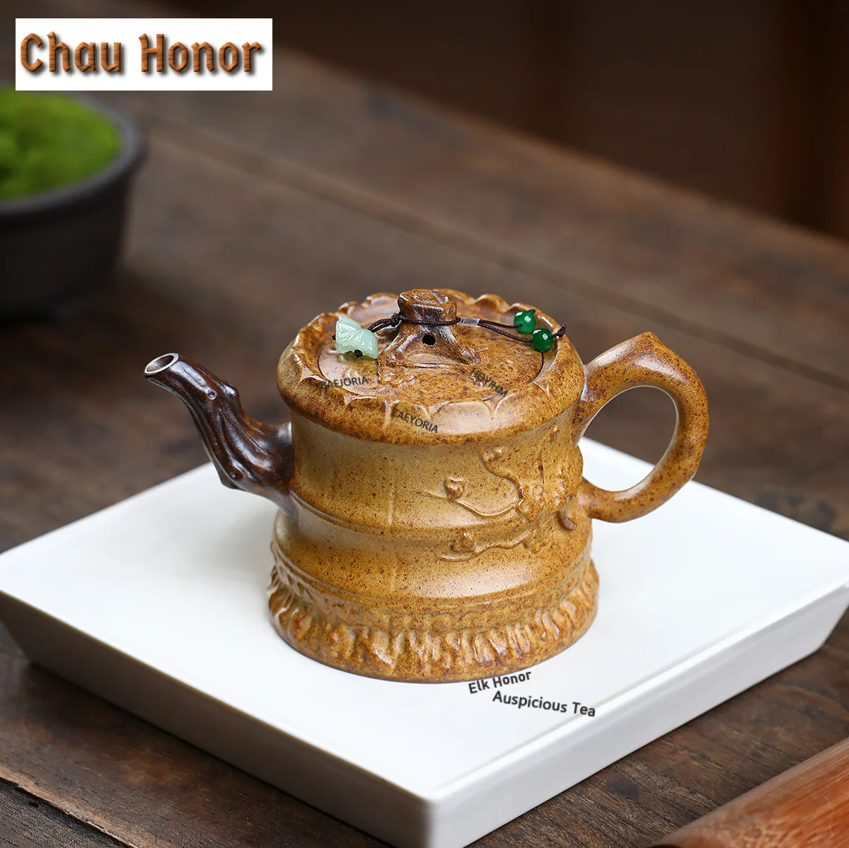 310ml Antique Yixing Purple Clay Teapots Handmade Bionic Bamboo Tube Pot Raw Ore Mud Kettle With Infuser Zisha Teaset Decoration
