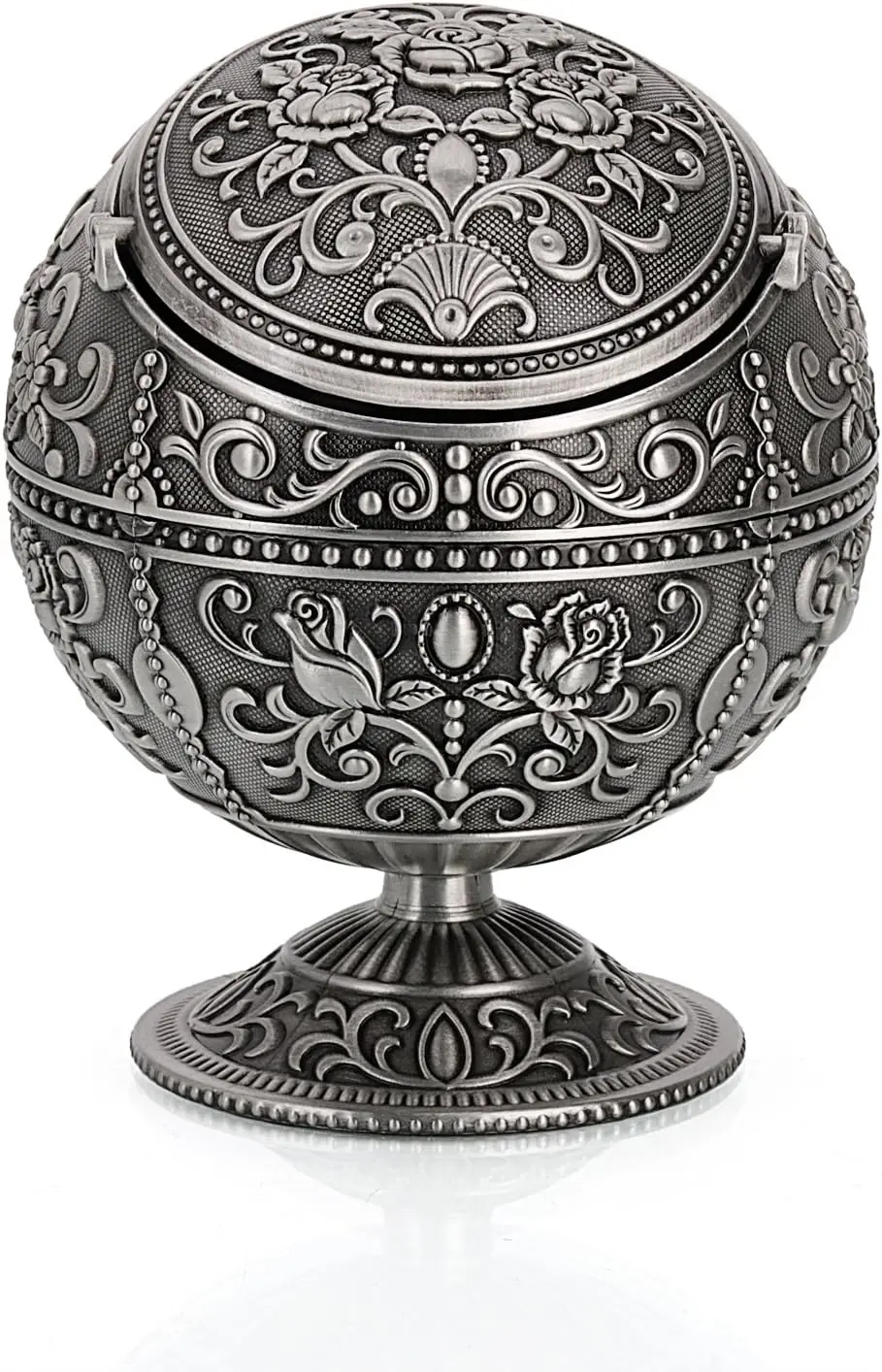 

Vintage Windproof Ashtray with Lid, Portable Metal Push-Down Design for Indoor Outdoor Use, Hand-Stamped Pattern Gift