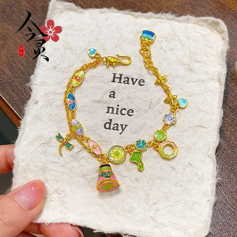 

Women's 24K Gold Wishing Tower Bracelet, AU999 | Engraved "Wish" with hidden staircase motifs on tower layers.