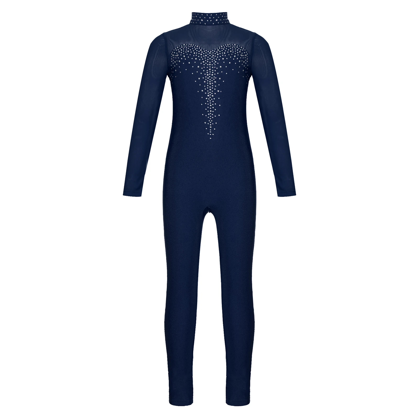 Girls Kids Artistic Gymnastic Bodysuit Jumpsuits Long Sleeve Rhinestone One Piece Suit for Sport Workout Figure Skating Unitard