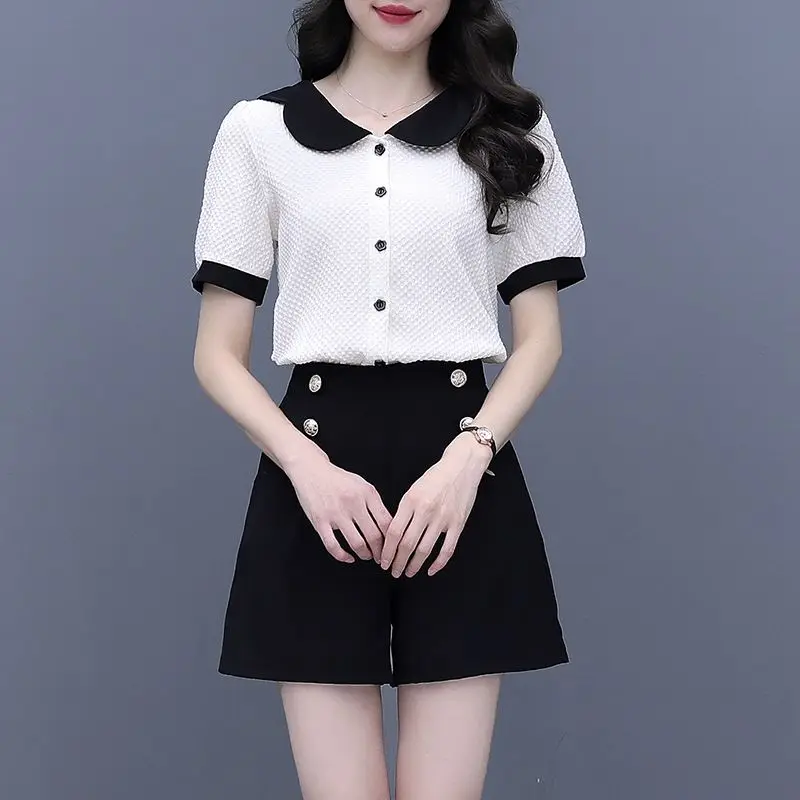 

Contrast Color Button Short Sets for Women 2 Pieces Trend 2025 Clothing Classic Woman Shorts Promotion New Coordinated Two-piece