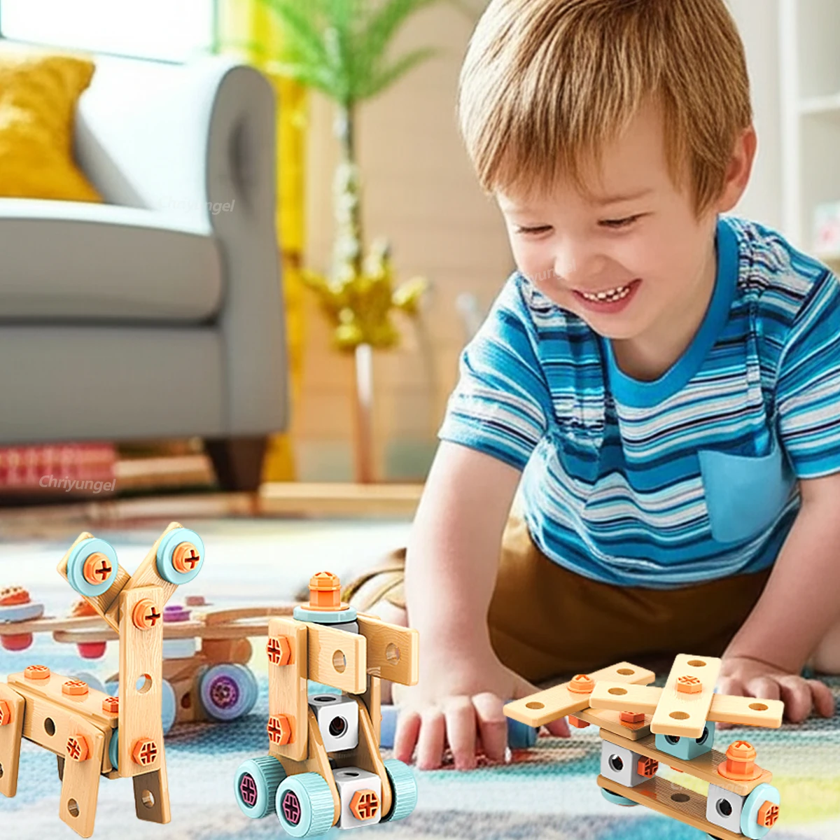 مجموعة أدوات الأطفال DIY مجموعة ألعاب تجميع الجوز أدوات بناء الجذعية ألعاب مونتيسوري هدايا لصبي فتاة ، صندوق أدوات الحفر الكهربائية اختياري