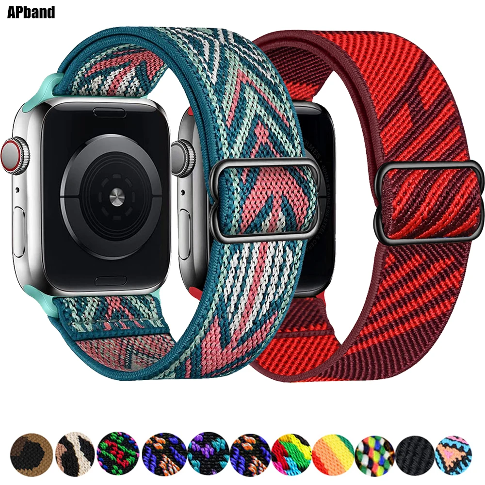 Correa Scrunchie para Apple watch, banda de 45mm, 44mm, 40mm, 41mm, pulsera ajustable de nailon solo Loop para iWatch series Ultra 3 4 5 se 6 7 8