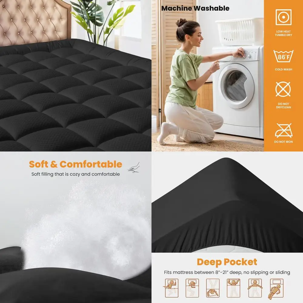 

Охлаждающий дышащий наматрасник Cal King, стеганая защита с глубоким карманом, верхняя крышка подушки, можно стирать в машине, черный