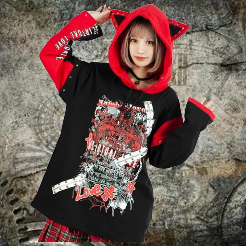 

2025 Spring Neutral Japanese Punk Kill Matt Rivet Long Sleeve Hoodie Y2K subculture women's Men's hooded tops Women's clothing