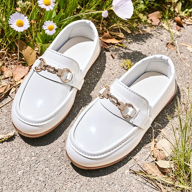 Boys Leather Oxford Shoes 2025 Spring/Autumn Retro Flat Sole Slip-On School Shoes White Comfort Fit Casual Everyday Footwear