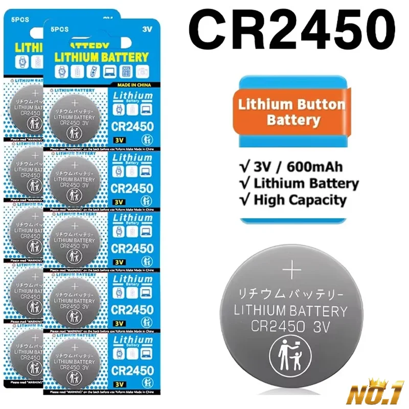 5-60pcs CR2450 Battery 3V Lithium Button Cell 550mAh CR2450 5029LC LM2450 DL2450 CR2450N BR2450 Cell Coin Battery for Watch Toys