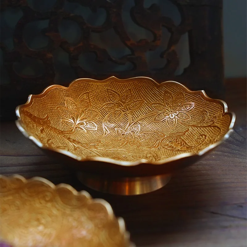 

Indian European Style Brass Bowl,Luxury Decorative Dried Fruit & Nut Dish, Versatile Snack Serving Tray & Elegant Jewelry Holder