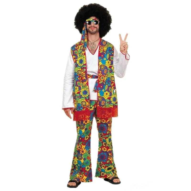 

Men 60s 70s Retro Disco Hippie Costume Halloween Bar Nightclub Disco Hippies Fancy Dress Music Festival Cosplay Dress Up Suit