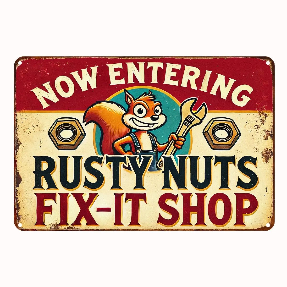 Room Decor Rusty Nuts Fix-It Shop Tin Metal Sign Plaque Wall Art 8x12