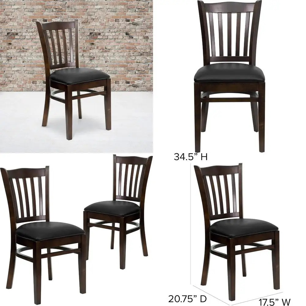 كراسي مطعم ذات ظهر عمودي من خشب الجوز مع مقاعد من الفينيل الأسود - عبوتان من طراز EMMA وXOLIVER