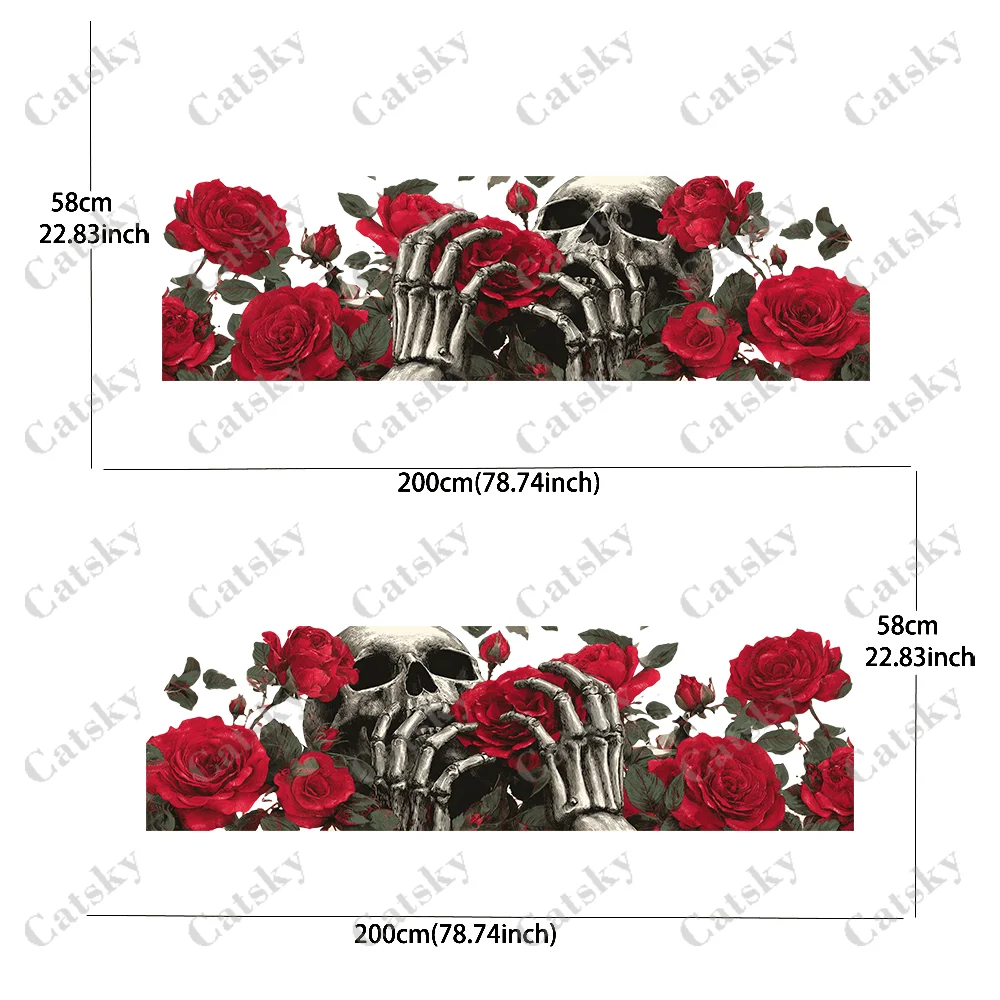 CATSKY.2pcs.Cool Skeleton Holding Flowers in Both Hands Car Wrap Sticker (Decorative & Scratch-Resistant, Fade-Proof, High-Quali
