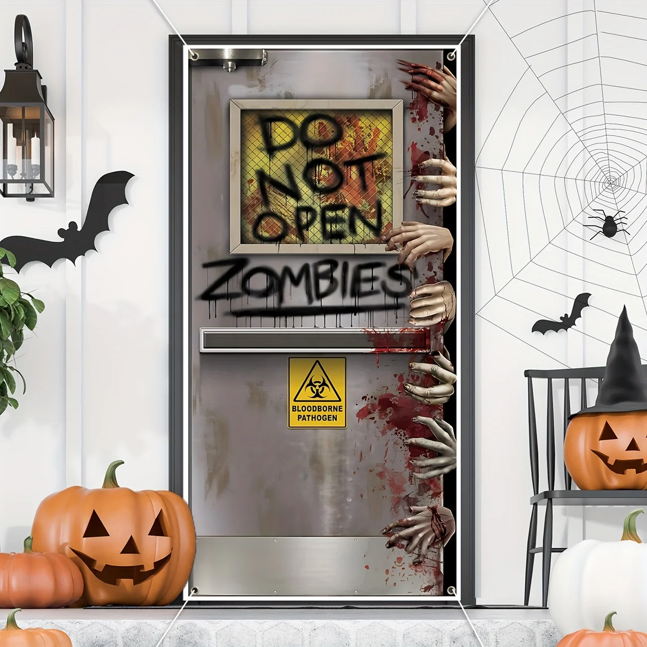 Halloween Zombie Door Cover Banner Scary Horror Halloween Decoration Do Not Open Banner Blood Themed Backdrop Decor for Door