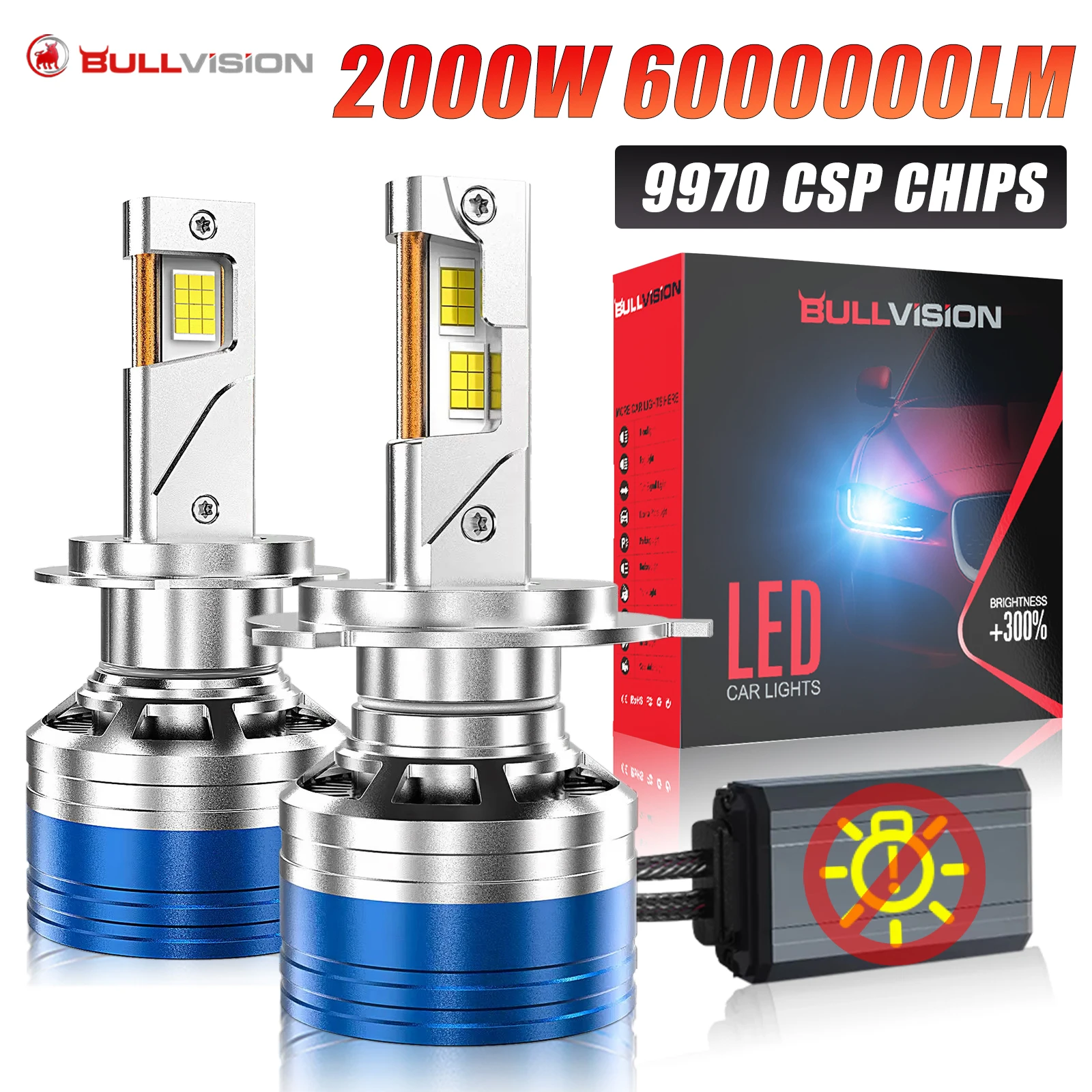 Bullvision K9C Pro 2000W H7 Led Headlight Bulbs 6000K LED H1 H4 H11 HB3 9005 HB4 9006 HIR2 9012 Led Double Copper Tube 12V 2pcs