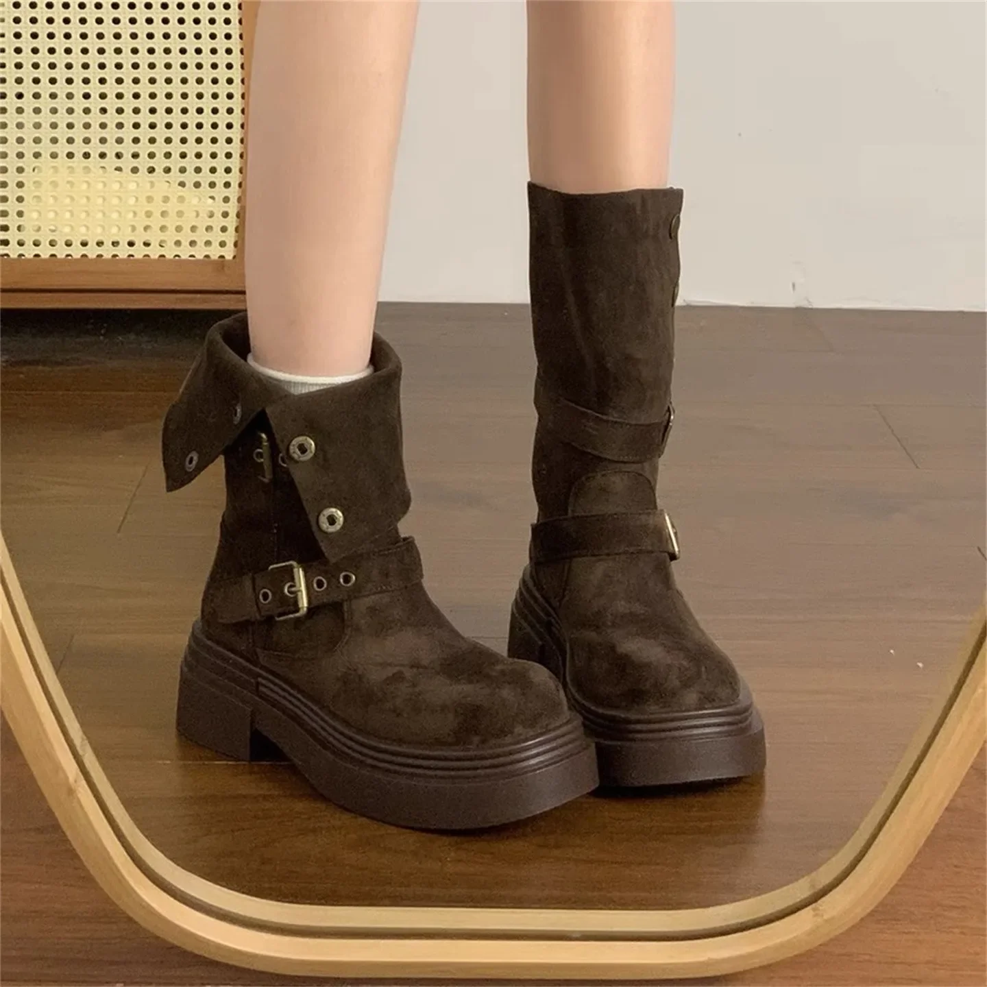 

Winter New Elegant and Sexy Casual Thick Heel Mid Leg Boots Fashionable Hot Selling Round Toe Comfortable Riding Boots for Women