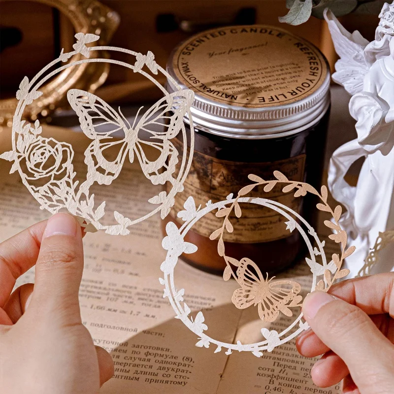 10Pcs Hollowed Out Flower Border Series Stickers Handmade DIY Decorative Stickers Student Supplies Greeting Cards Decorations