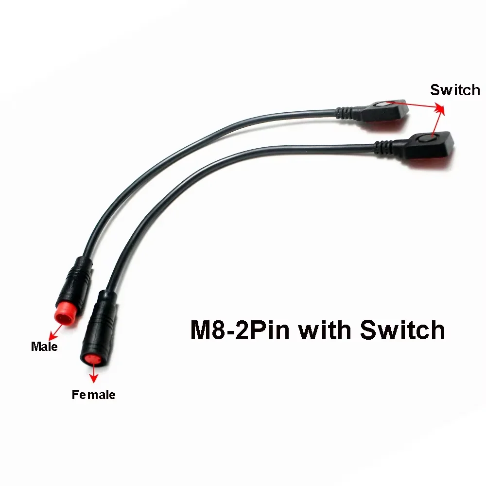 1Pcs M8 2Pin Male / Female to Switch Wire Electric Bicycle Butt Joint Plug Waterproof for Ebike Display Cable 0.2M 1M