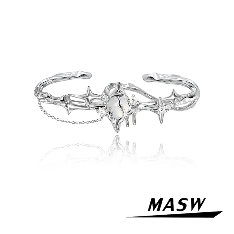 

MASW Original Design Delicate Style High Quality Brass Thick Silver Plated Star Cuff Bracelet For Women Girl Fashion Jewelry