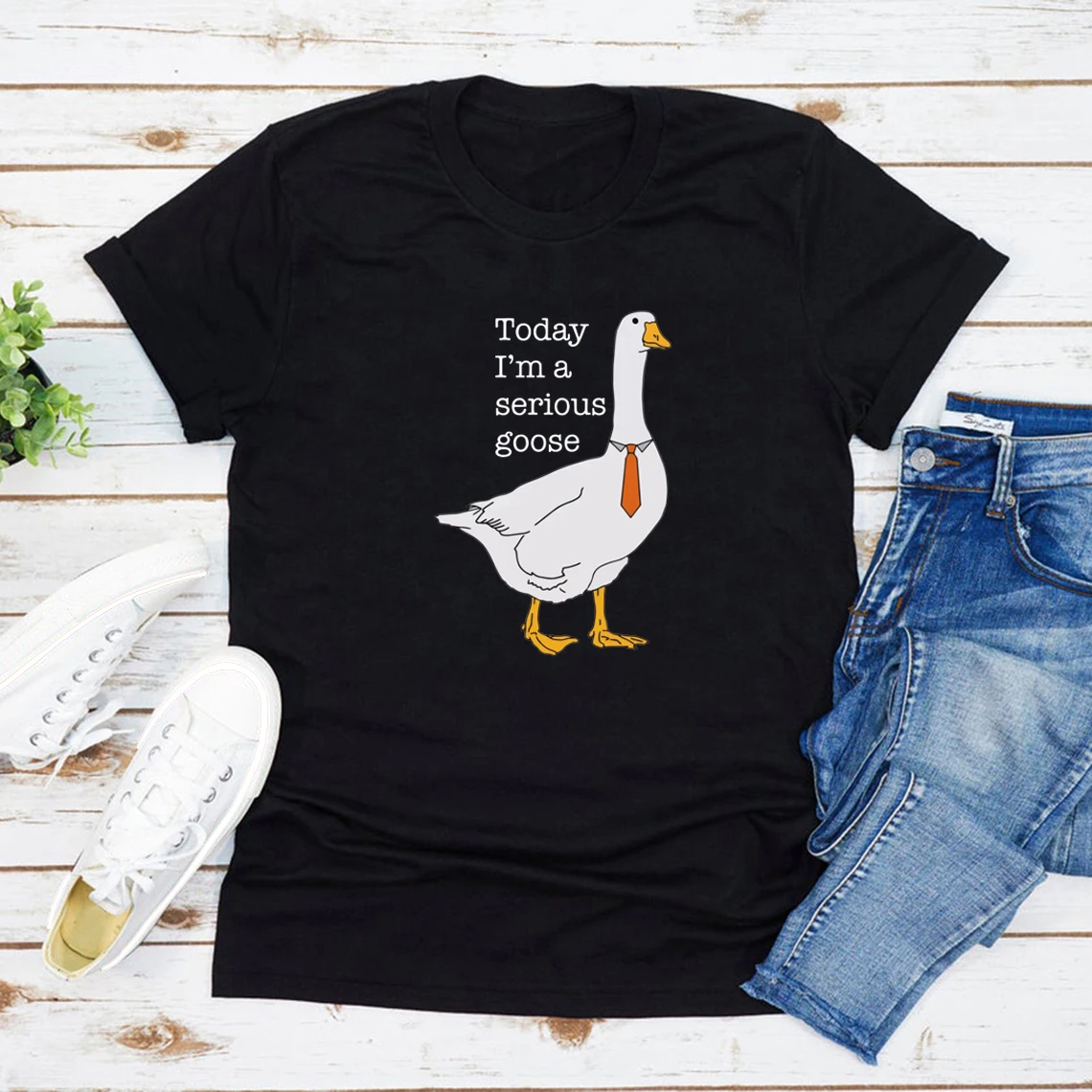 Today I'm A Serious Goose Women T Shirt Funny Silly Tshirt Short Sleeve Goose T-Shirt Streetwear Women Men Clothing Graphic Tees