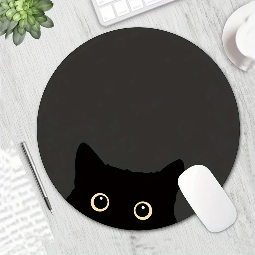 Personalized Black Cat Round Mouse Pad Non-Slip Rubber Round 20x20 Desk Mat for Office Computers Laptop Suitable for Women Girls