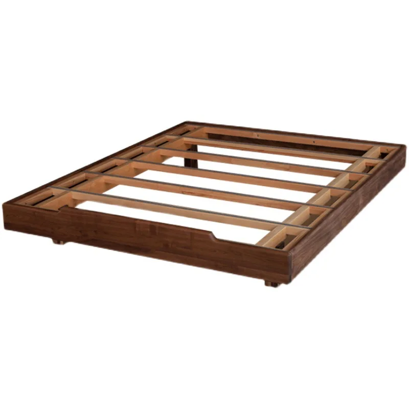Nordic bedless solid wood bed frame black walnut modern simple tatami bed small apartment without backrest short bed