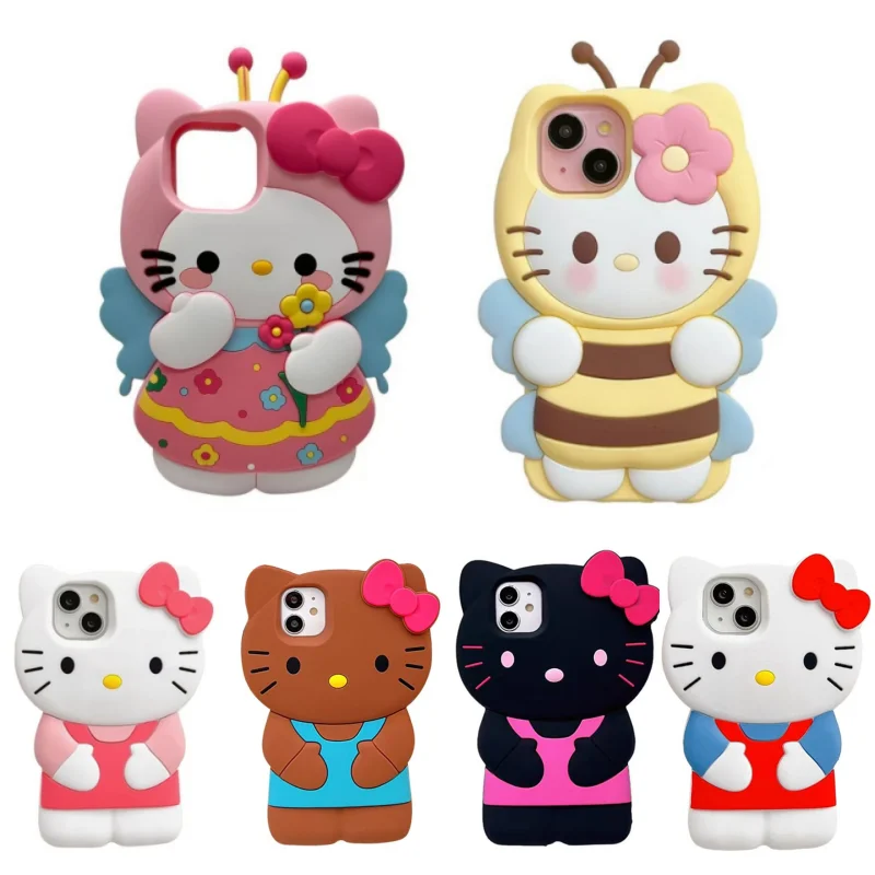 Sanrio 3D Cartoon Hello Kitty Schleife Niedliche Handyhülle für iPhone 17 16 15 14 13 12 Pro Max 11 Xs XR 7 8 Plus SE Weiche Silikonhülle
