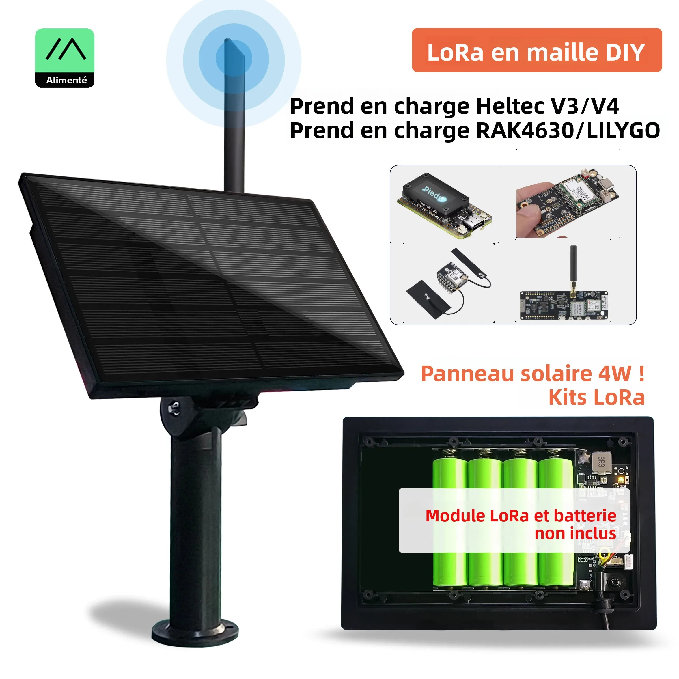Panneau solaire 4W 868 915Mhz, batterie extérieure étanche, application méshtastique Heltec LoRaWAN pour RAK4631 LILYGO ESP32 Arduino bricolage LoRa IoT