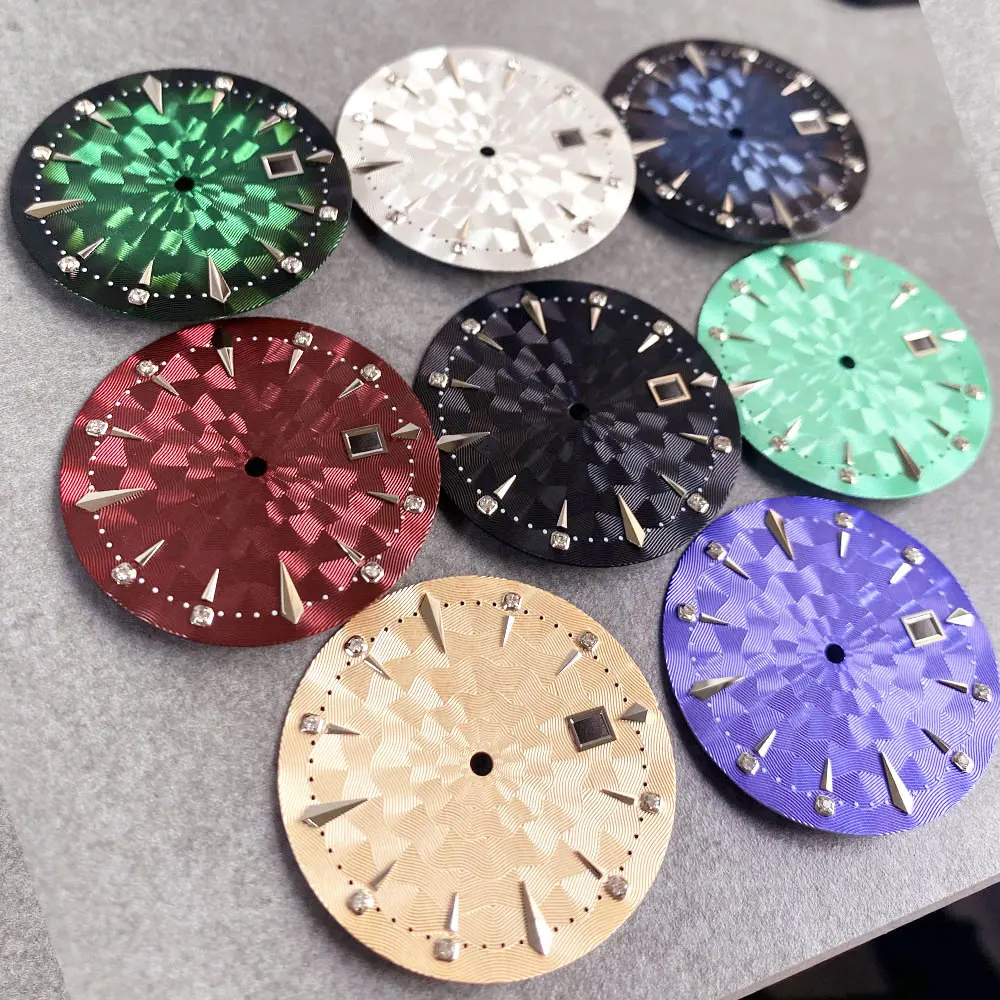 جديد رائع Mod ساعة الطلب وجوه 35 مللي متر الملونة موضة الماس بطلب ل NH35 NH36 NH38 قطع غيار الساعات الأوتوماتيكية