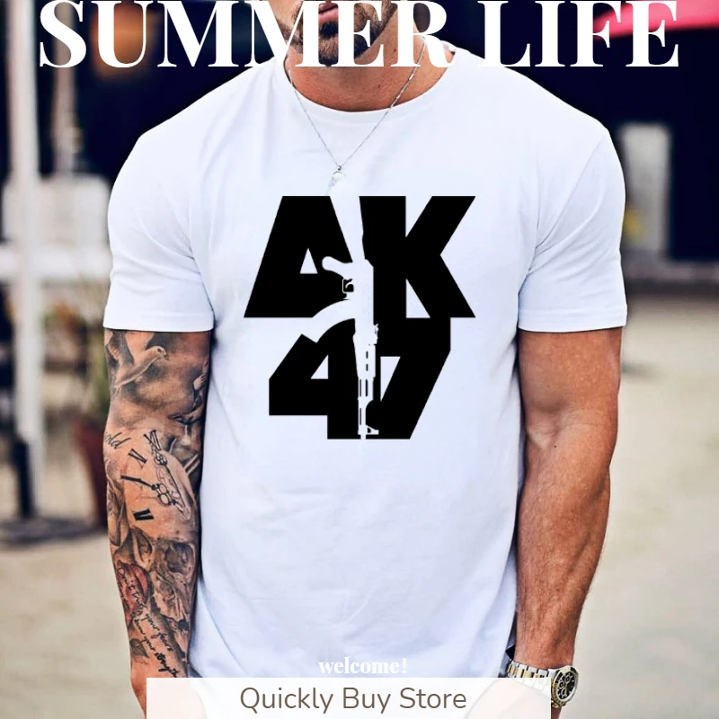 Hot Sale Summer Russia Kalashnikov Ak 47 Short-sleeve Nostalgia Breathable Camisetas Men Women Black White Modal Print T Shirt