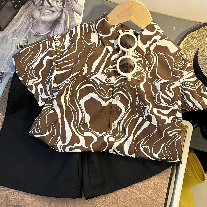 

Boys' Floral Print Short Sleeve Collared Shirt Summer Lightweight Trendy Hong Kong Style Vacation Streetwear Casual Outfit