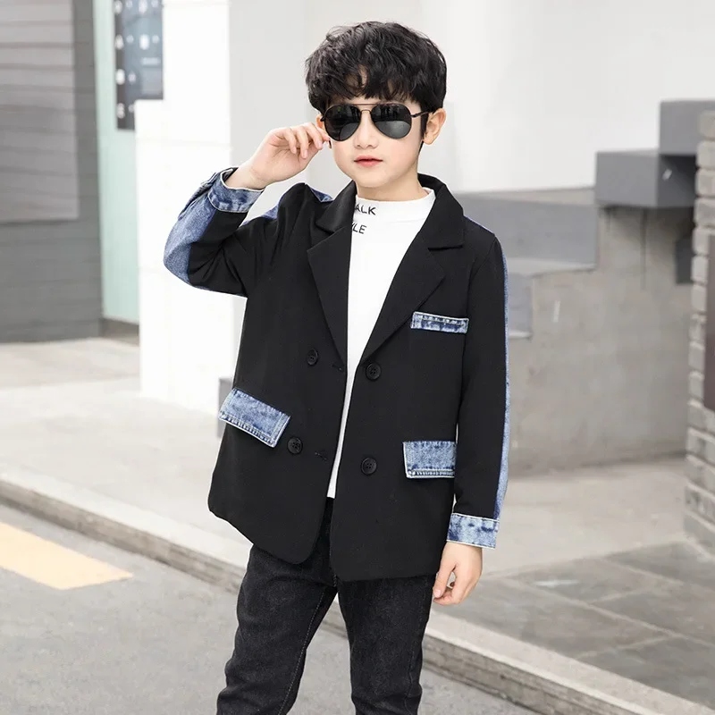 Girls Denim Jackets Fashion Patchwork Children Outerwear Black Casual Kids Blazer Girls of 13 14 Years Coat Autumn Teens Clothes