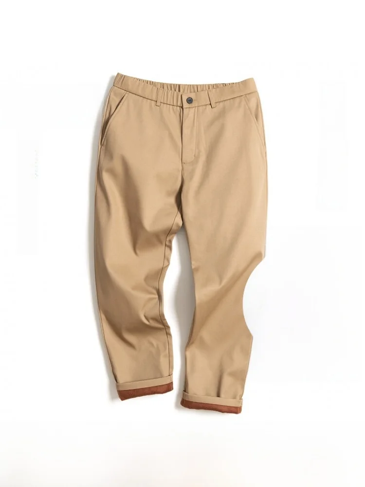 

Men's Winter Thiened Fce Lined Elastic Waist Casual Pants Dad Sle Straight Leg Cotton Trousers for Middle Aged And Eld...