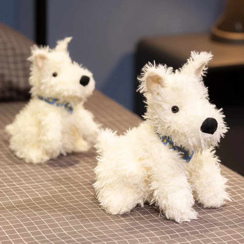 Urocza pluszowa zabawka West Highland White Terrier, kawaii piesek w szaliku, pluszak pies z Western Highland, prezent dla dzieci ﻿