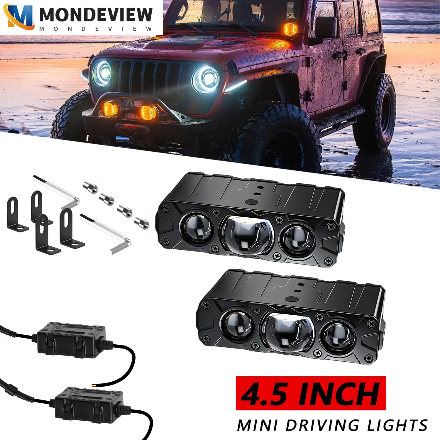 

MONDEVIEW 4.5-inch car three lens high-power tangent grille light auxiliary grille light suitable for ATV SUV off-road vehicle
