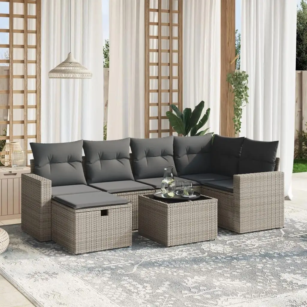 

Grey Poly Rattan Garden Sofa Set with Tempered Glass and Powder-Coated Steel Frame Outdoor Furniture