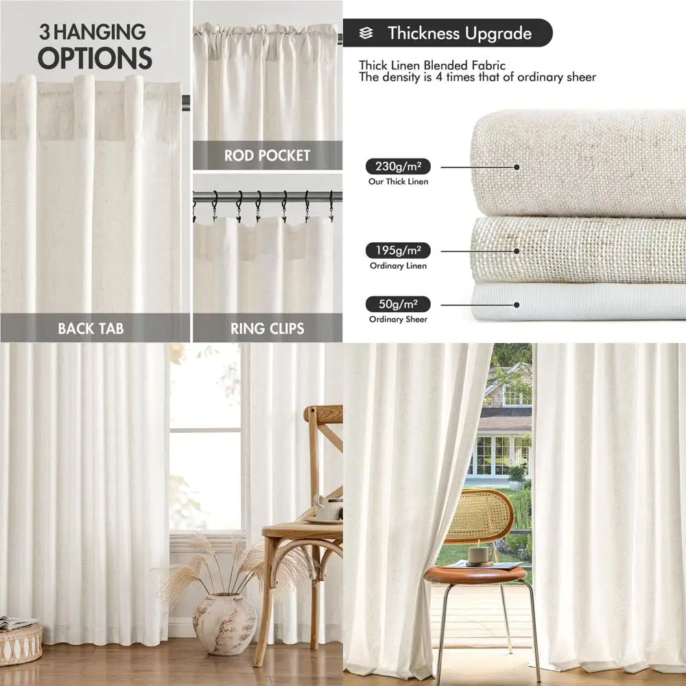 

Светофильтрующие полупрозрачные льняные шторы, дизайн задней панели, 52x96, натуральный белый цвет для домашнего декора