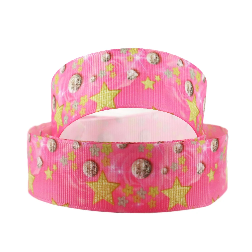 5 Yards Multi Size Star Moon Printed Grosgrain Ribbon For Party Decoration Ribbons DIY Bow Gift Packing Craft Material,5Yc9535