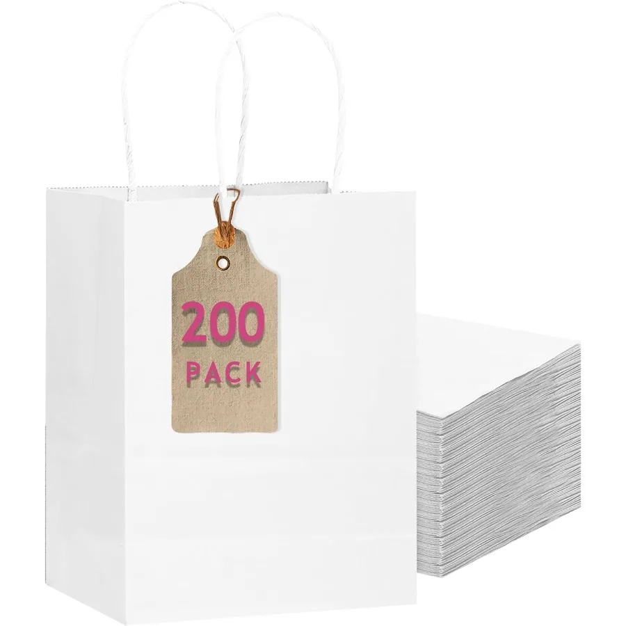 

200 упаковок белой бумаги, подарочные пакеты с белыми бумагами размером 10,6 x 8,3 x 4,3 дюйма, бумажные пакеты среднего размера, несколько нас