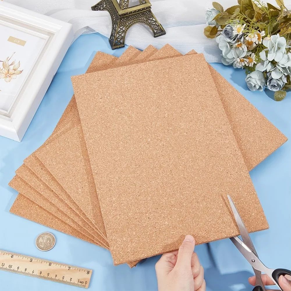 6PCS Cork Sheet, 12x8inch Sandy Brown Cork Board, Insulated Cork Coasters, for Kitchen Hot Pads, Coasters and Announcement