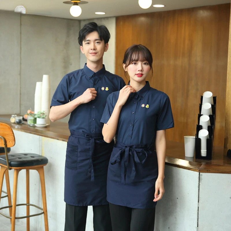 

Hotel Waiter Uniform Summer Waitress Overalls Short Sleeved Catering Teahouse Working Clothing Chinese Restaurant Waitress