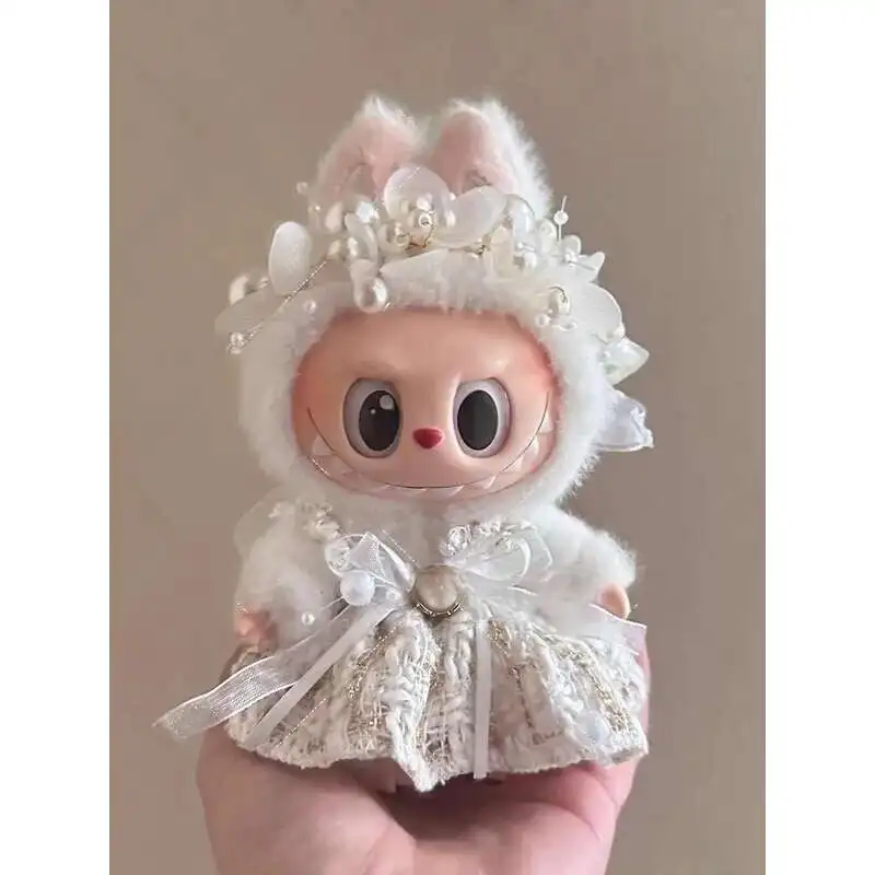 

Original Design 17CM Labubu Doll Clothes Labubu Plush Toy Doll Clothes Standing Sitting Outfit Set princess Dress Headband Hair