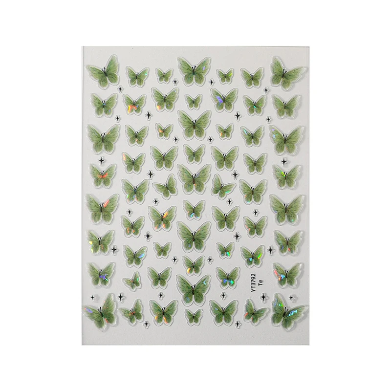 1 Sheet Green Butterfly Nail Art Stickers Self Adhesive Nail Decals Butterfly Nail Decal Shiny Nail Decals Manicure Salon DIY