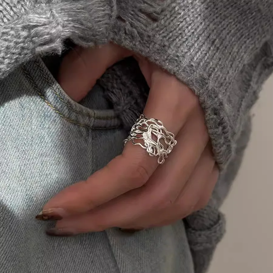 Women's 925 Sterling Silver Mask Ring, Vintage Punk Style