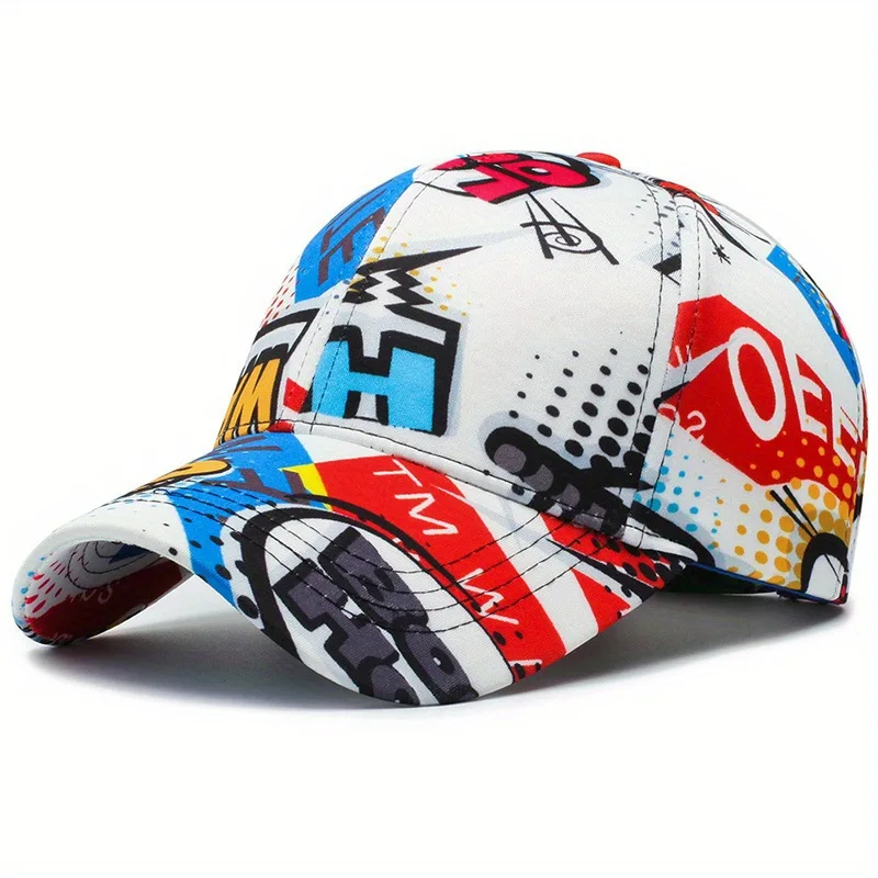 Mode-Graffiti-Hip-Hop-Baseballkappe mit Cartoon-Print für junge Männer und Frauen, Street-Trend-Hut mit gebogener Krempe