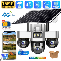 Solar Camera 4G 15MP 3 PTZ Lens Human Detection 3 Screen Security Surveillance Night Vision Waterproof CCTV Security Protection
