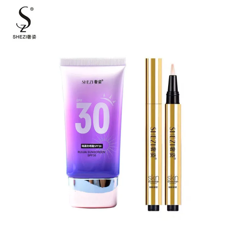 Shezi Face and Body Sunscreen Whitening SPF30 Concealer Two color Mask Stick High Gloss Foundation Make-up Korea Sunscreen Set