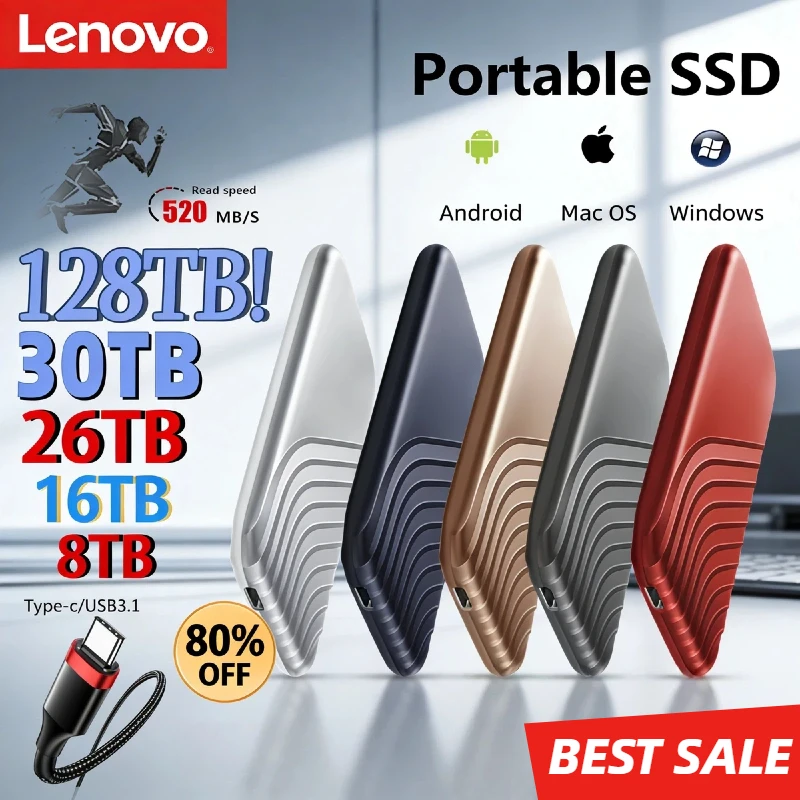 

Горячая распродажа: Портативный SSD-накопитель Lenovo 2ТБ-128ТБ, внешний твердотельный накопитель USB 3.1 Type-C, высокоскоростная передача данных для ноутбуков, Mac, ПК, телефонов